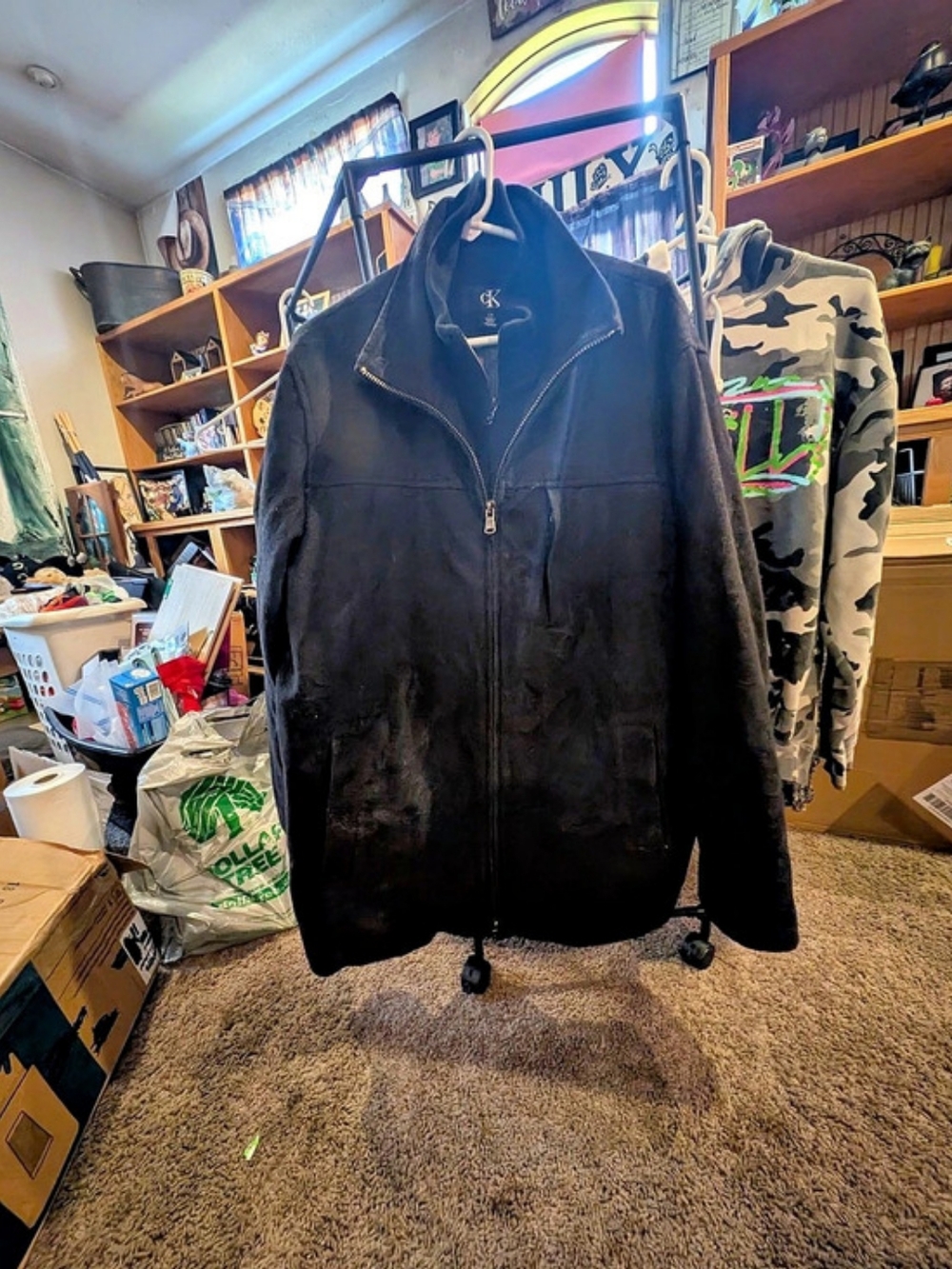Calvin Klein Men's Wool Blend Full Zip Stand Collar Jacket Black Large